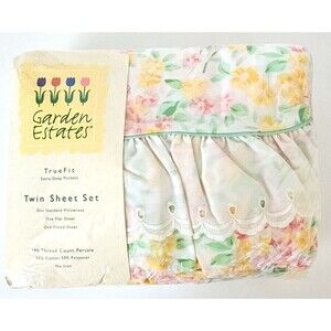 Vtg Garden Estates Sarah Twin Bedding Pink Romantic Spring Floral Eyelet Lace